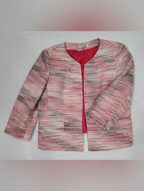 Kasper Pink Multicolor Tweed Open-Front Jacket